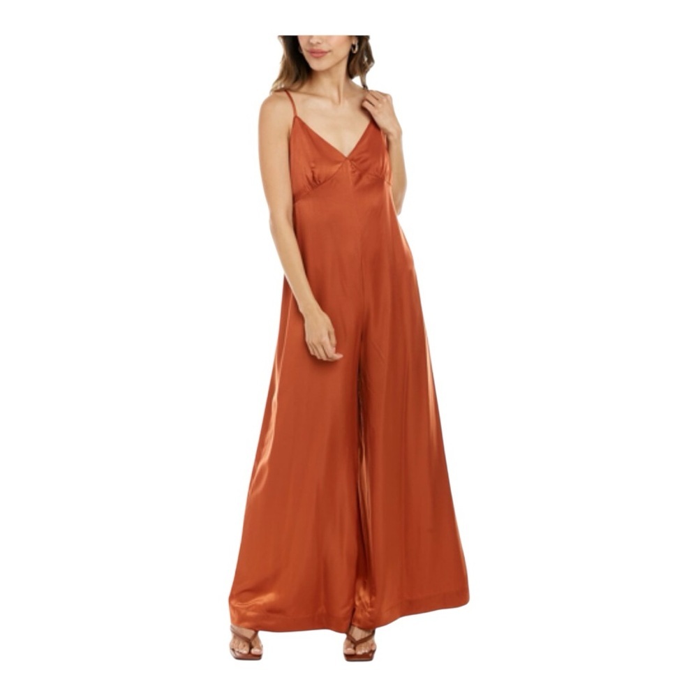 WeWoreWhat Slip Wide Leg Jumpsuit, size Small NWT straps & zipper color clay